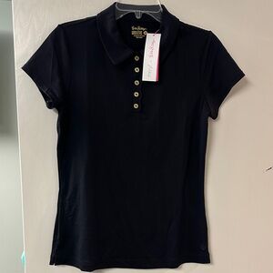 NWT Lilly Pulitzer Luxletic Frida Scallop Polo. Onyx. Size M. UPF 50